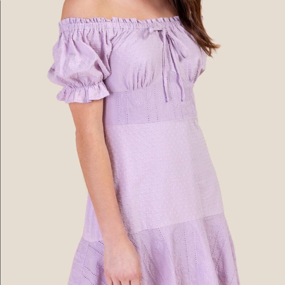 Lavender Off the Shoulder Eyelet Dress
